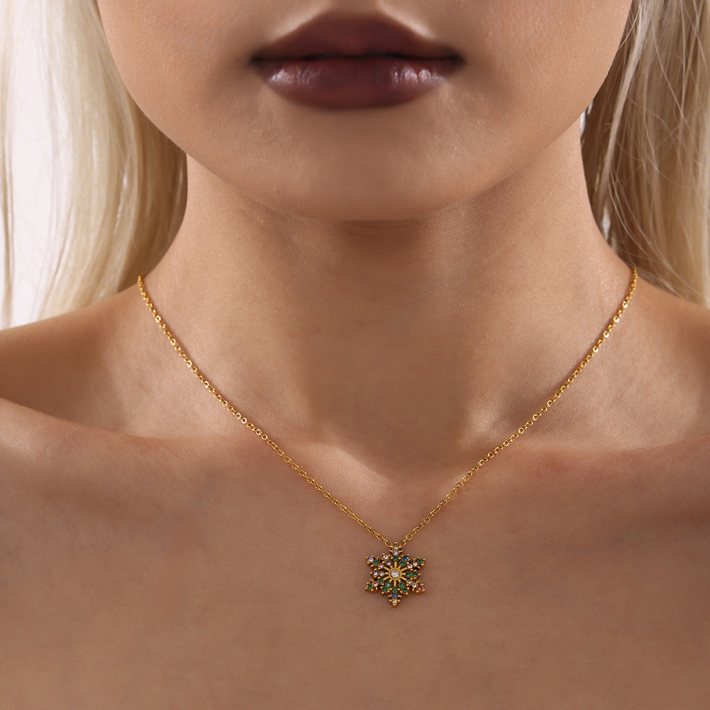Stainless Steel Inland Zircon Snowflake Necklace - felvior