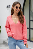 V-Neck Drop Shoulder Long Sleeve Knit Top - felvior