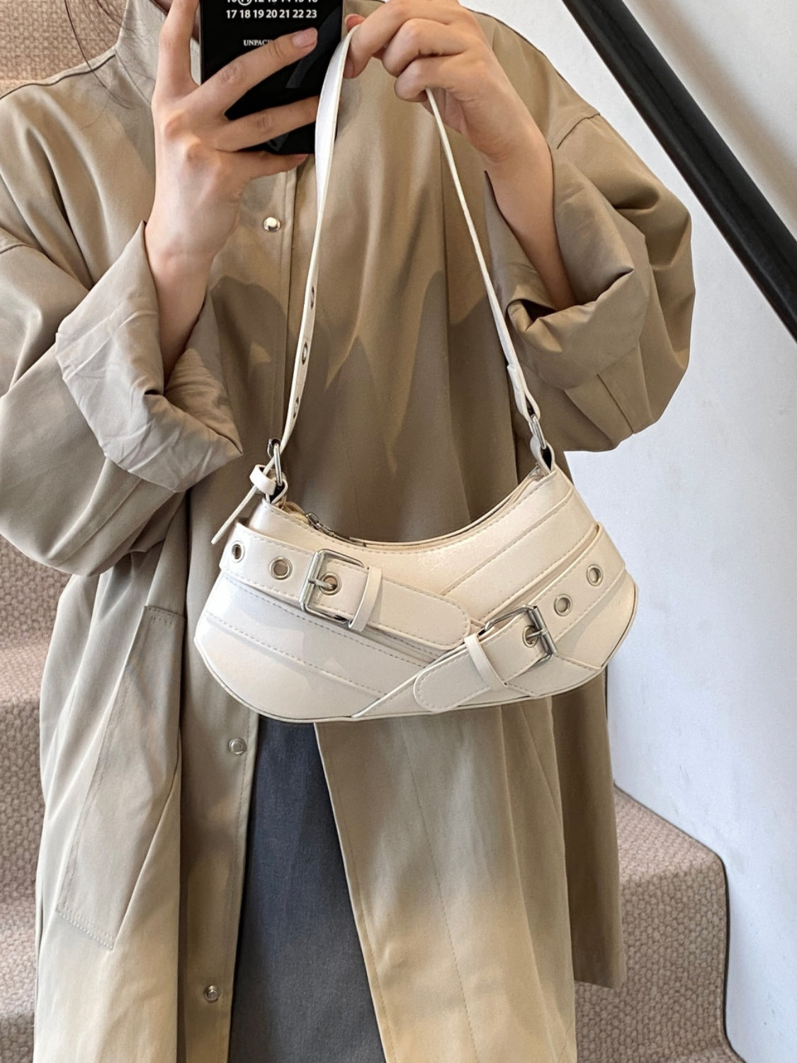 PU Leather Buckle Shoulder Bag - felvior