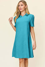 Double Take Full Size Texture Collared Neck Short Sleeve Dress