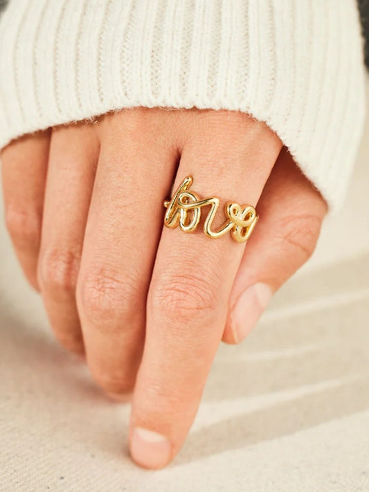 LOVE 18K Gold-Plated 925 Sterling Silver Ring - felvior