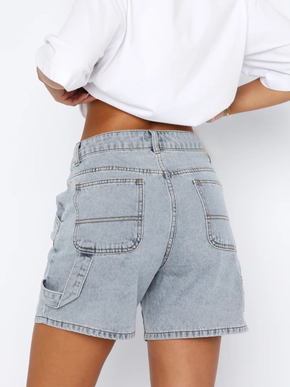 Washed High Rise Denim Shorts - felvior