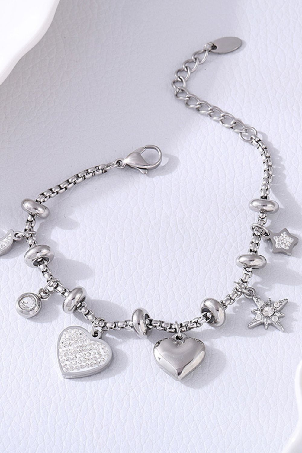 Titanium Steel Inland Zircon Heart Charm Bracelet - felvior