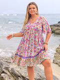 Plus Size Lace Detail Printed Half Sleeve Dress - felvior
