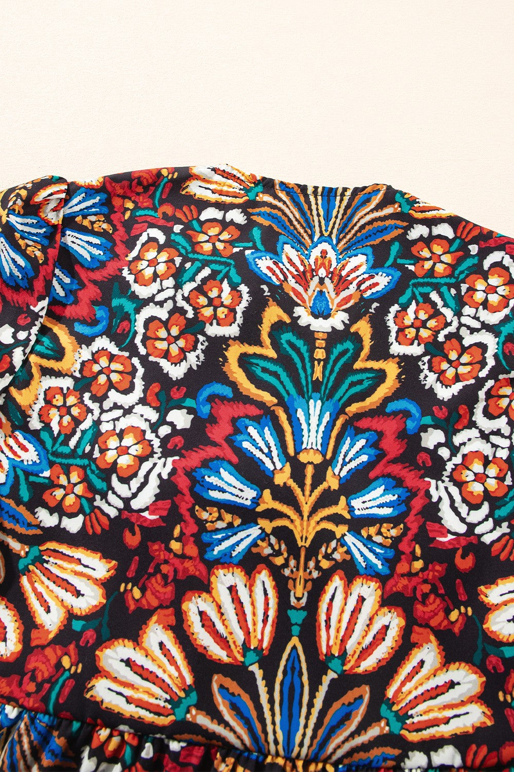 Tropical Print Puff Sleeve Knot Front Blouse - felvior