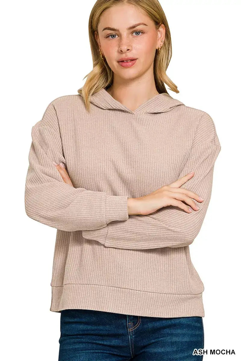 Zenana Ribbed Long Sleeve Hoodie Hauptbild