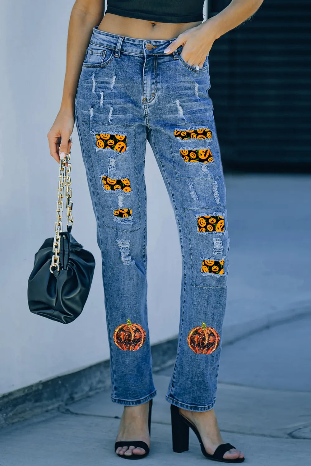Pumpkin Distressed Straight Jeans - felvior