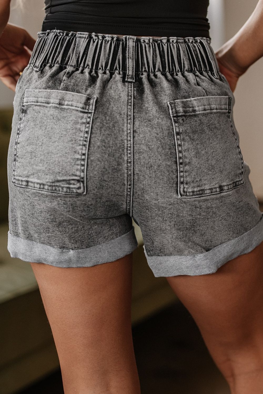 Zipped Cuffed Edge Denim Shorts - felvior