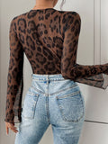 Perfee Leopard V-Neck Lace Bodysuit - felvior