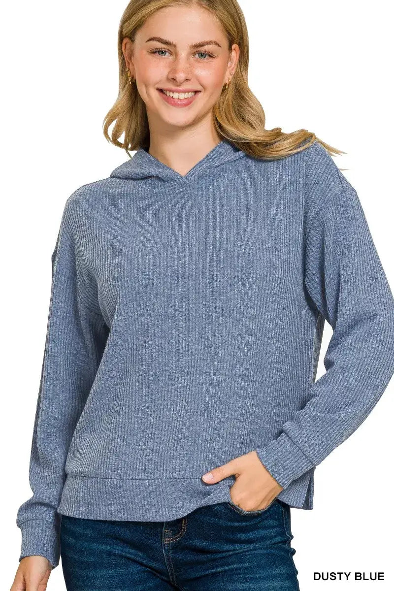 Zenana Ribbed Long Sleeve Hoodie Hauptbild