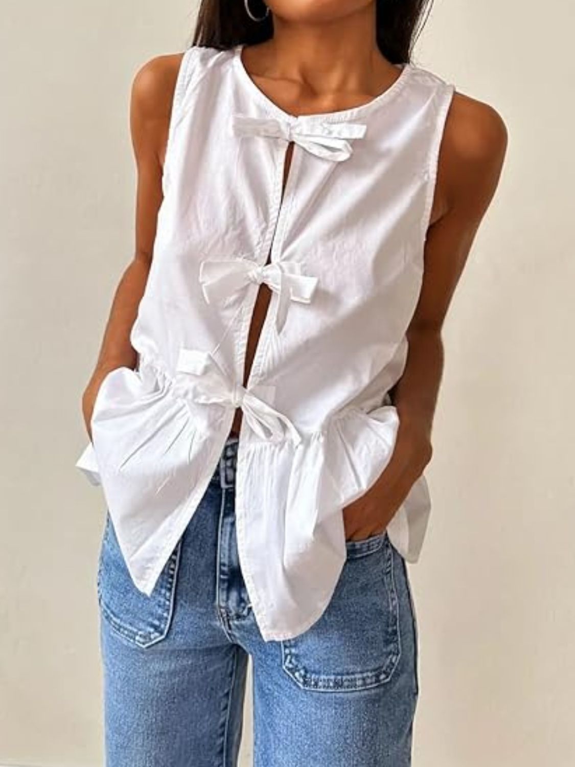 Tied Striped Round Neck Tank - felvior