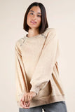 VERY J Plus Size Lace Trim Detail Mineral Washed Knit Top - felvior