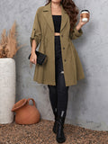 Honey Plus Size Lapel Collar Drawstring Roll-Tab Sleeve Trench Coat - felvior
