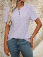 Eyelet Notched Short Sleeve Top