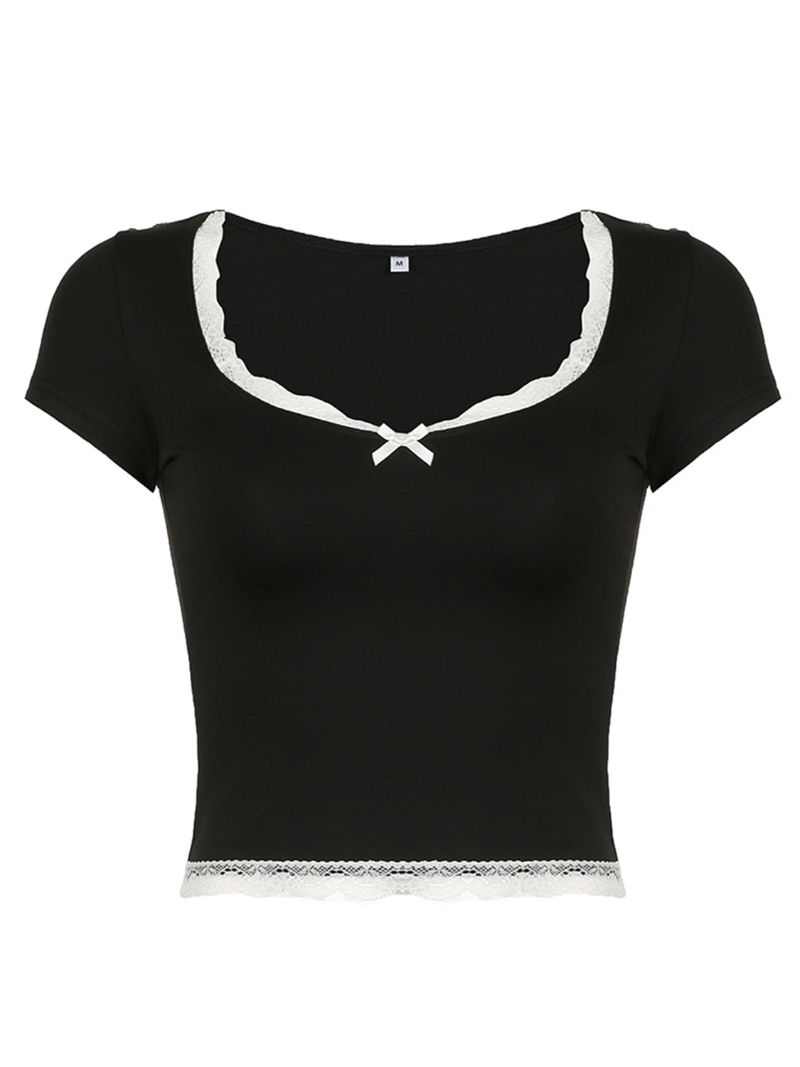 Lace Detail Sweetheart Neck Short Sleeve T-Shirt Secondary image