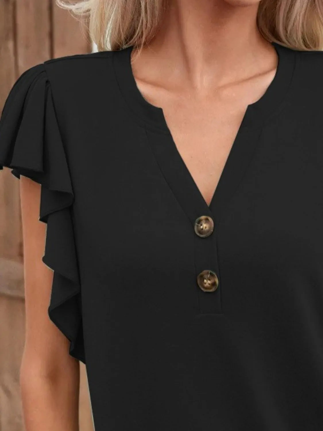 Full Size Ruffled Notched Cap Sleeve Blouse Plus Size