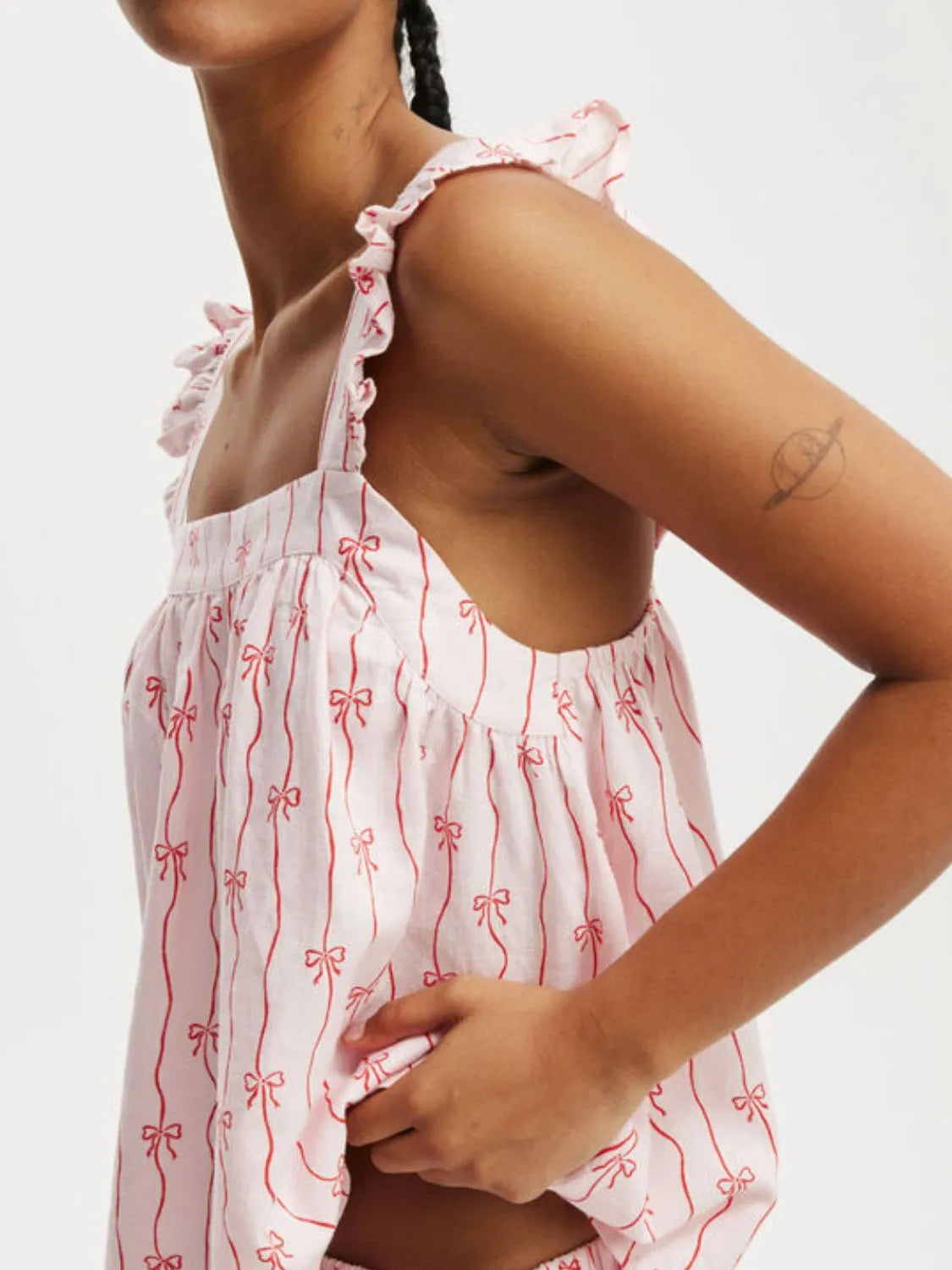 Bow Print Square Neck Cami and Shorts Set