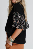 Contrast Floral Puff Sleeve Oversized Top - felvior
