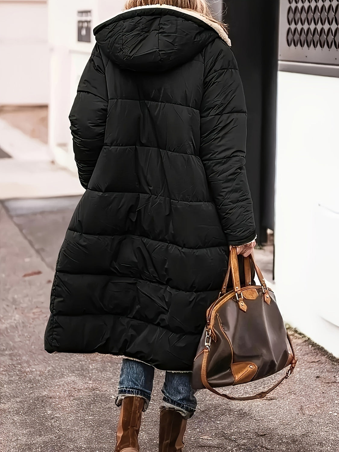 Full Size Zip Up Sherpa Hooded Coat - felvior
