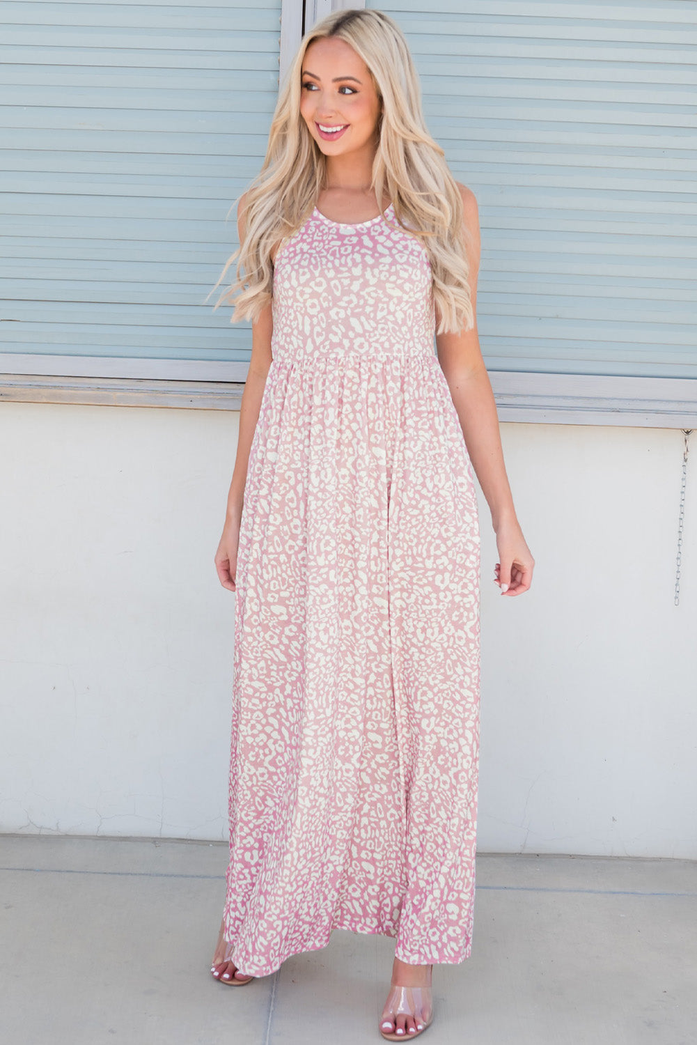 Leopard Round Neck Sleeveless Maxi Dress - felvior