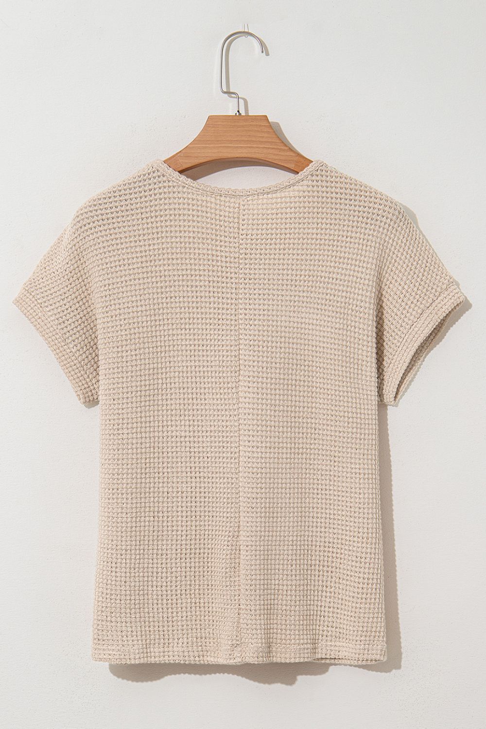 Lace Patchwork Waffle Short Sleeve Knit Top - felvior