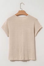 Lace Patchwork Waffle Short Sleeve Knit Top