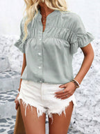 Button Down Ruffled Short Sleeve Shirt