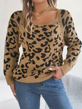 Leopard Buttoned Square Neck Sweater - felvior