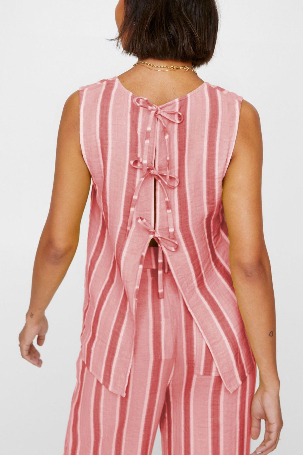 Tied Front Striped Top and Pants Set Secondary image