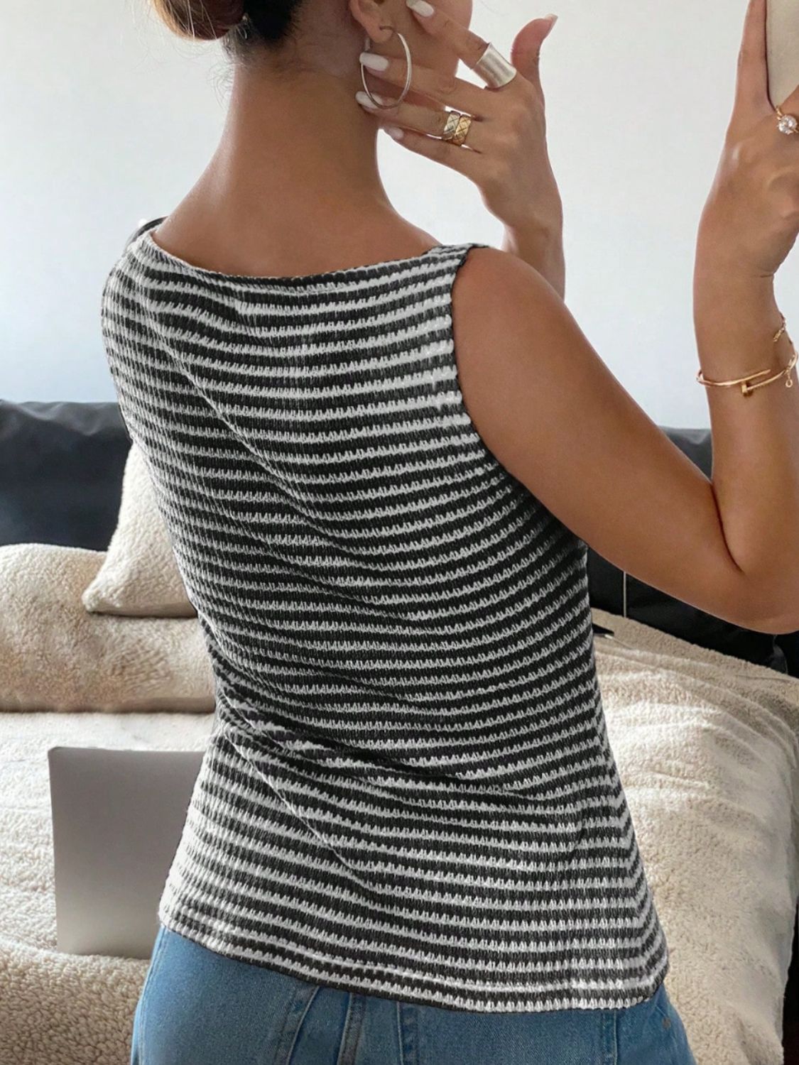 Button Down Striped Tank