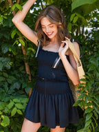 Smocked Tie Shoulder Top and Mini Skirt Set