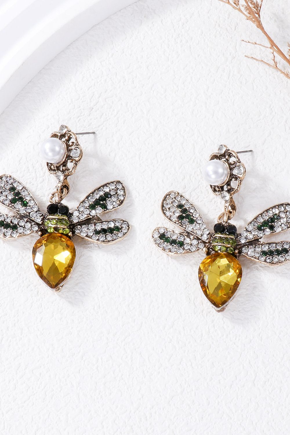Natural Stone Bee Dangle Earrings - felvior