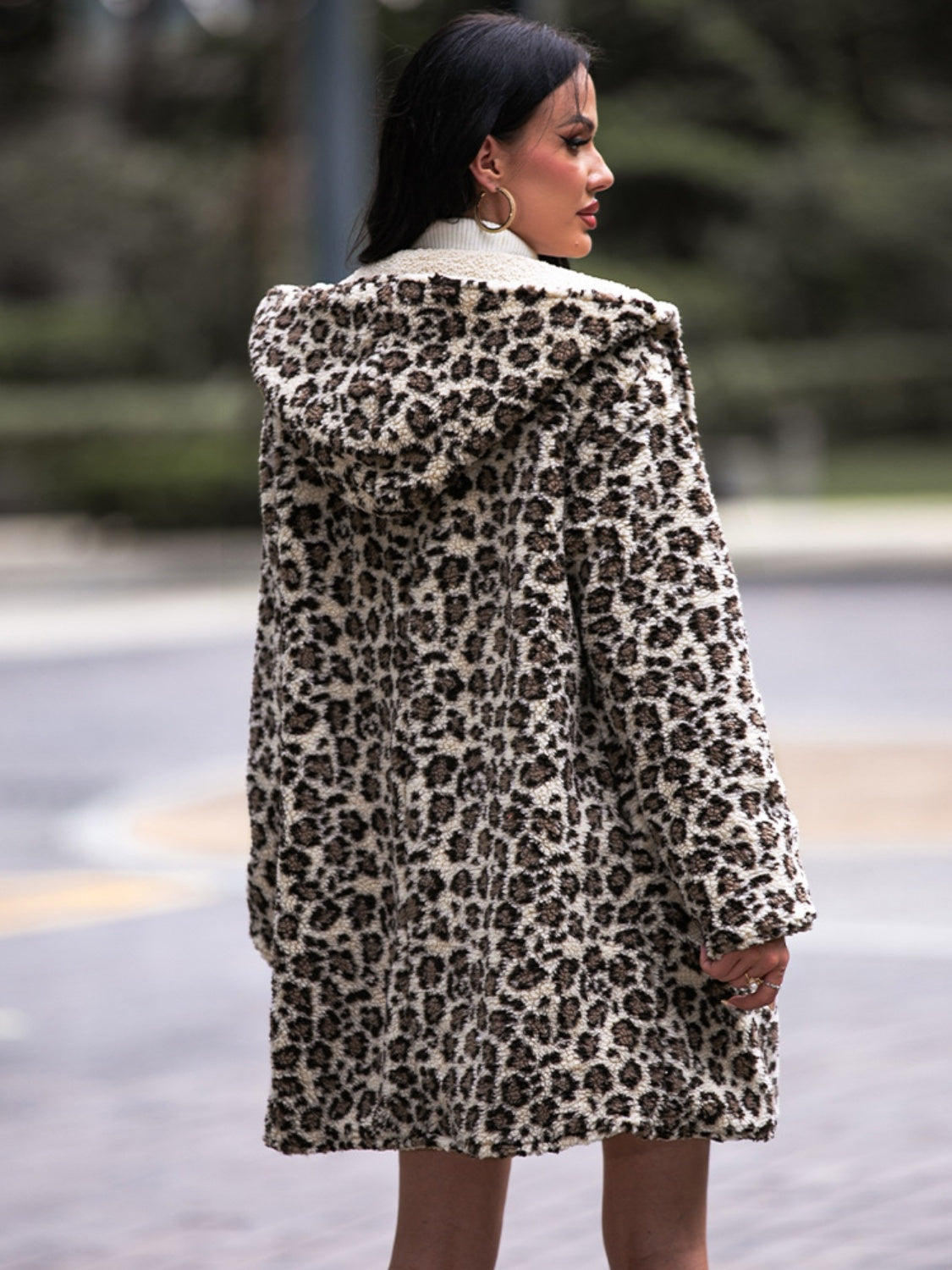 Shiny Leopard Print Hooded Teddy Coat - felvior