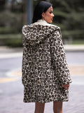 Shiny Leopard Print Hooded Teddy Coat - felvior