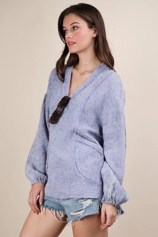 VERY J Plus Size Washed Cotton Gauze Oversized Top