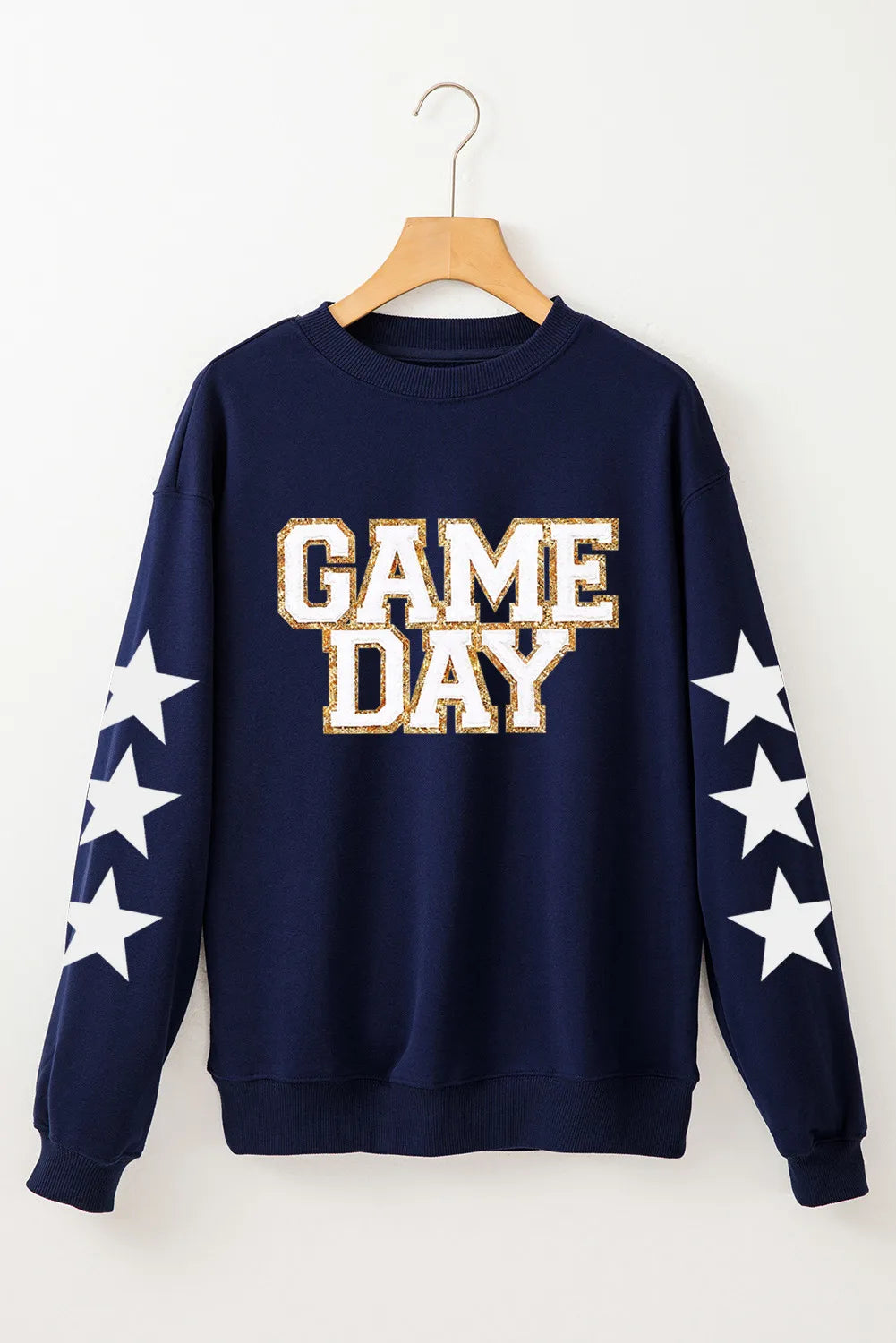GAME DAY Star Round Neck Long Sleeve Sweatshirt - felvior