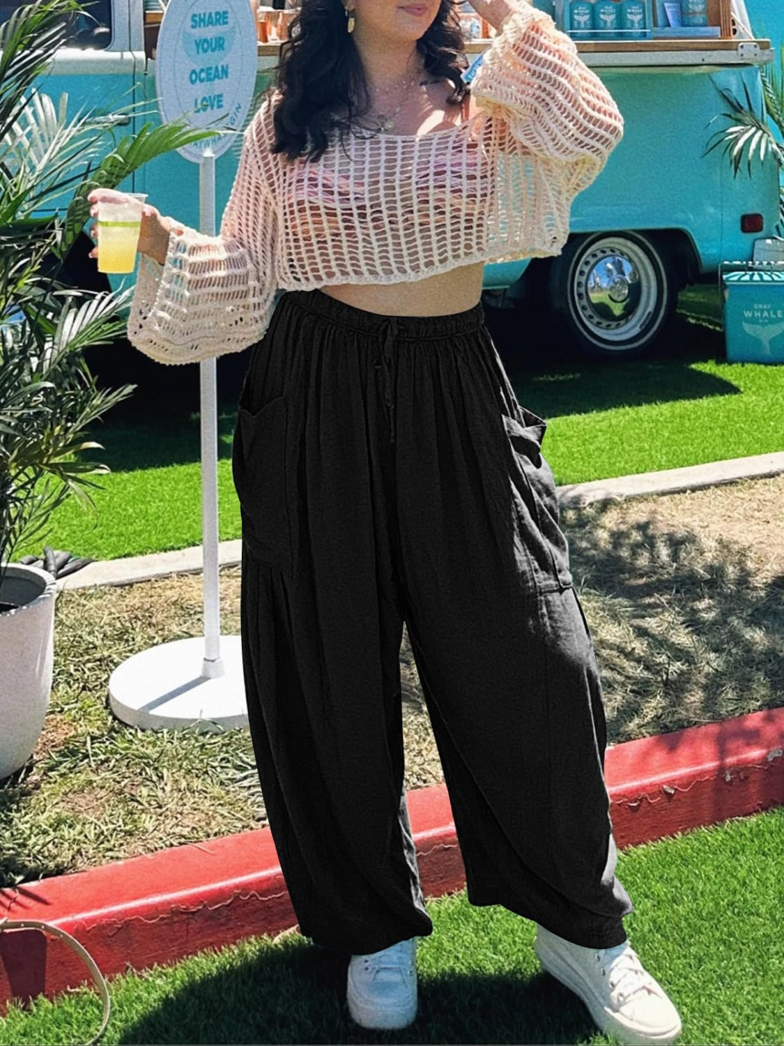 Full Size Drawstring Pants with Pockets Plus Size