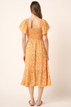 Mittoshop Flower Print Flutter Sleeve Smocked Midi Dress