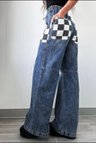 Checkered Wide Leg Jeans - felvior