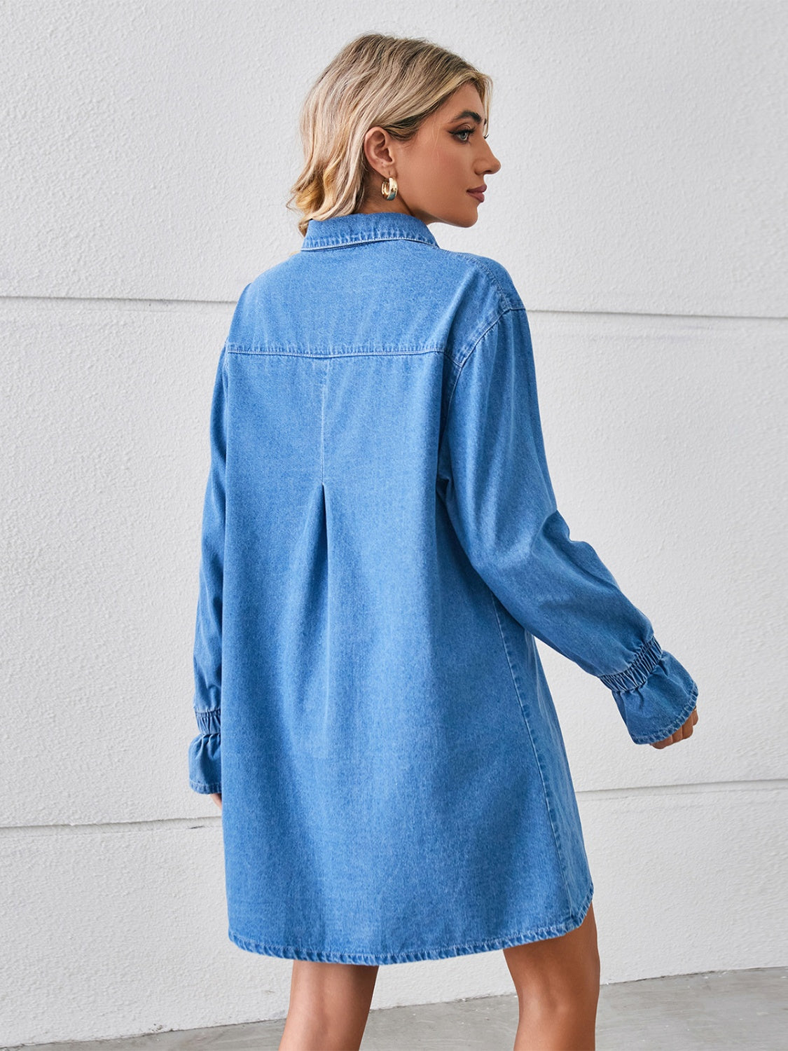 Pocketed Dropped Shoulder Mini Denim Dress - felvior