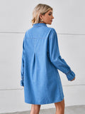 Pocketed Dropped Shoulder Mini Denim Dress - felvior
