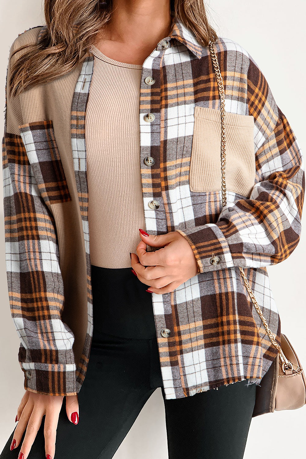 Plaid Button Up Long Sleeve Shacket - felvior