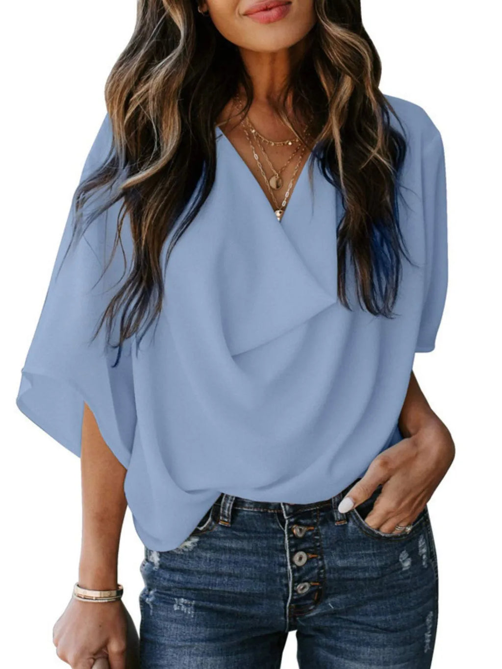 Full Size Ruched Three-Quarter Sleeve Blouse Plus Size