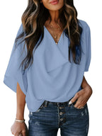 Full Size Ruched Three-Quarter Sleeve Blouse Plus Size