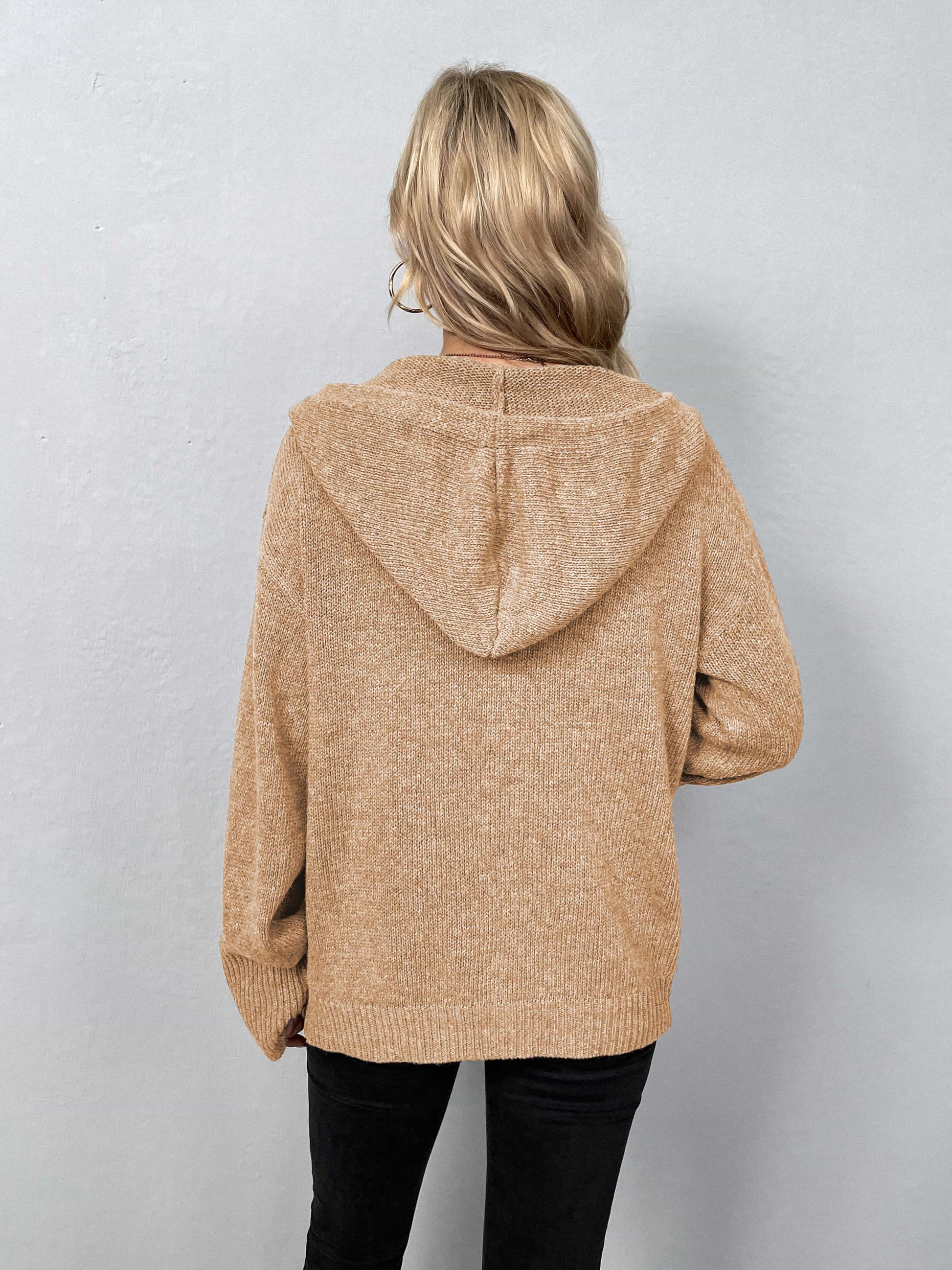 Button-Down Long Sleeve Hooded Sweater - felvior