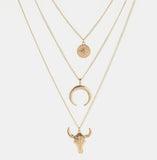 Alloy Three-Layered Bull Head Pendant Necklace - felvior