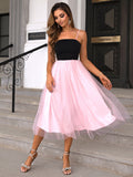 Two-Tone Spaghetti Strap Mesh Dress - felvior