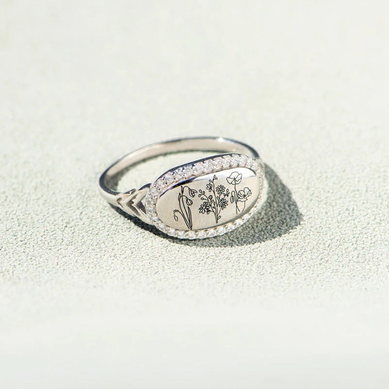 Flower Epoxy Gum Oil Inlaid Zircon Ring - felvior