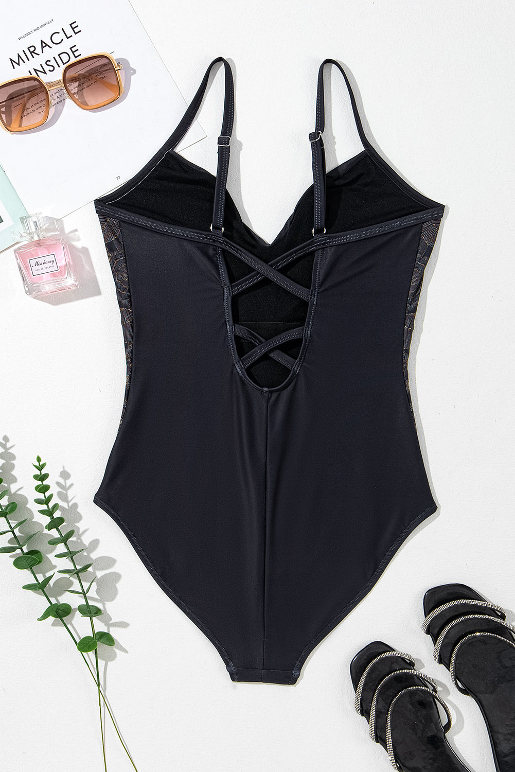 Embroidered V-Neck One-Piece Swimwear - felvior
