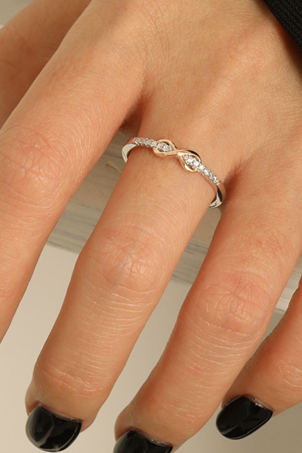 925 Sterling Silver Inlaid Zircon Infinity Symbol Ring - felvior